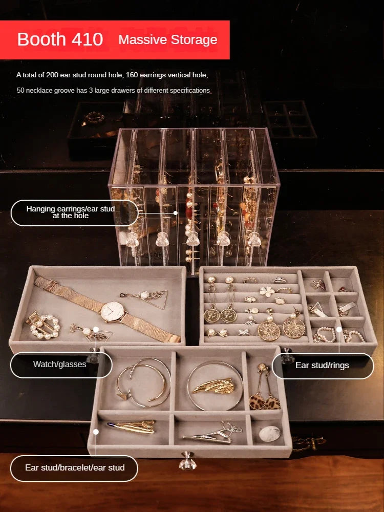 Luxury Jewelry Boxes Organizer Hanging Earrings Rack Transparent Acrylic Display Case Necklace Display Case Storage Box 3 Layers