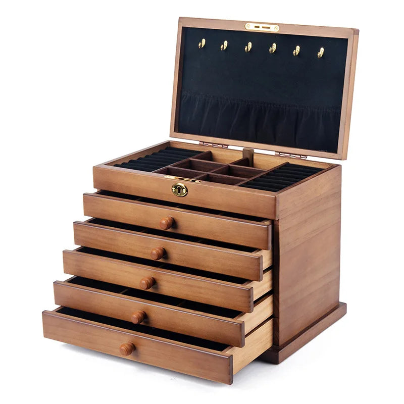 Wood Jewelry Box Big Size Ring Necklace Earrings Jewelry Box Organizer Drawer Bracelet Display Stand Women Accessories Storage