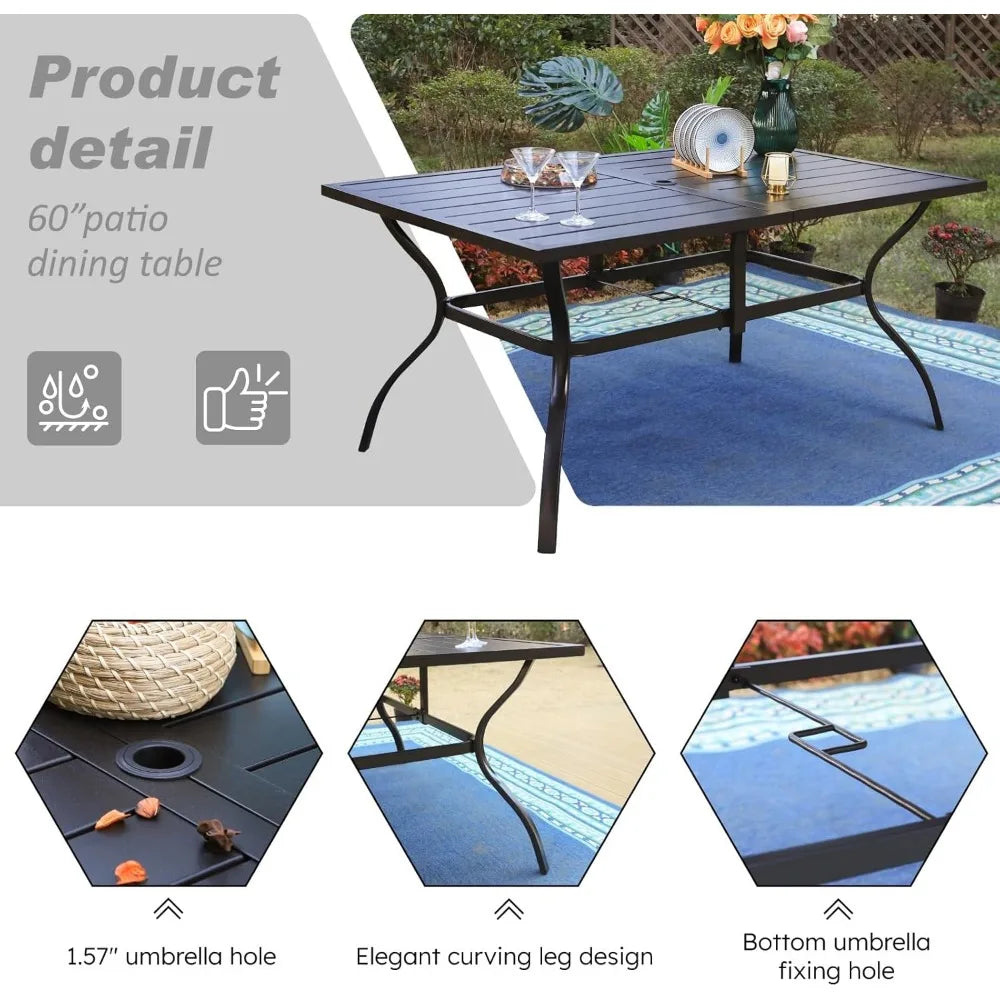 Outdoor Furniture Set,with 1 Rectangular Metal Umbrella Table 6 Person for Outdoor Lawn Garden,7 Pieces Patio Dining Sets