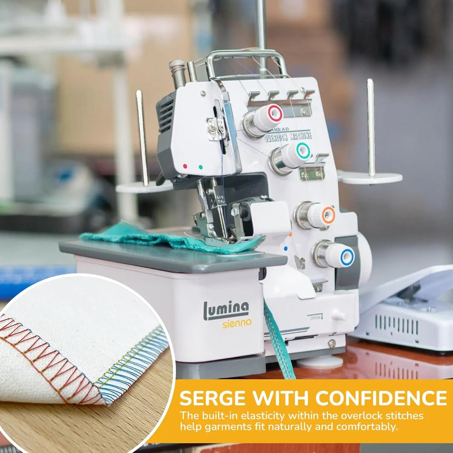 Sewing Machine - Industrial Grade & Overlock Machines with Durable Metal Frame, 3-4 Thread Capability - Overlocker Sewing