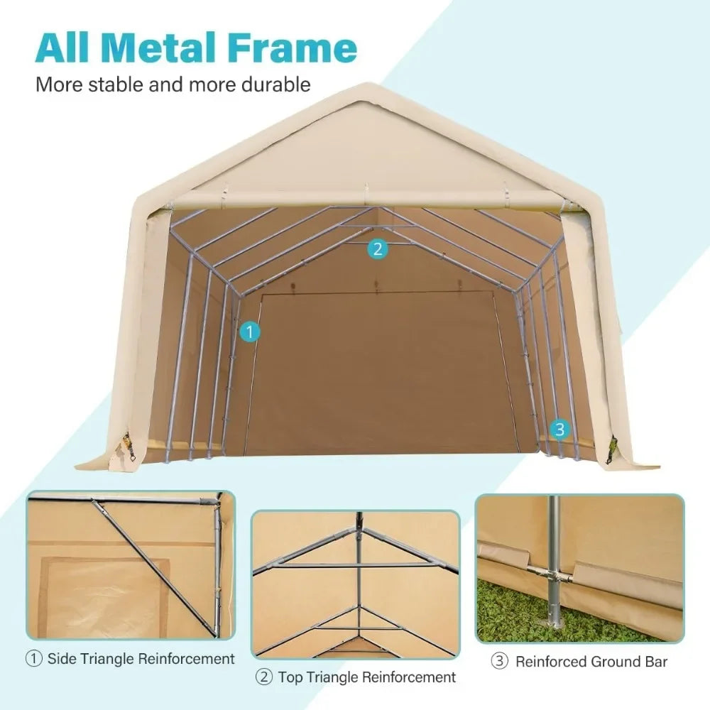 Garage Carports Portable with 2 Roll up Doors, Vents Outdoor Storage Shelter for Vehicle Truck Anti-UV Snow Resistant Waterproof