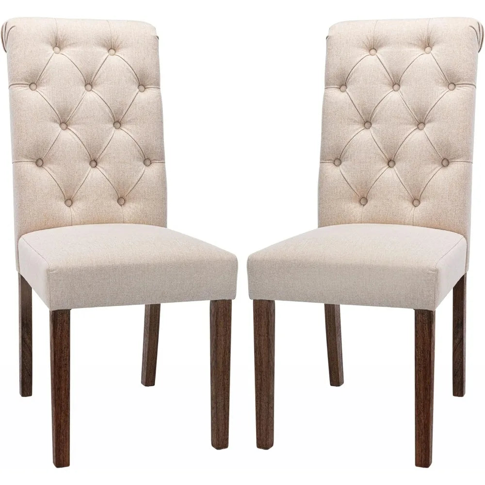 Tufted Dining Room Chairs Set of 2,Upholstered Fabric Side Stylish Kitchen Chairs with Solid Wood Legs and Padded Seat