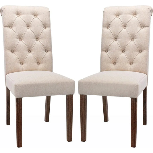 Tufted Dining Room Chairs Set of 2,Upholstered Fabric Side Stylish Kitchen Chairs with Solid Wood Legs and Padded Seat