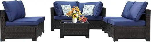 7 Pieces Outdoor Rattan Furniture Set, Conversation Sets with Cushion for Balcony Lawn and Garden, Garden Furniture Sets