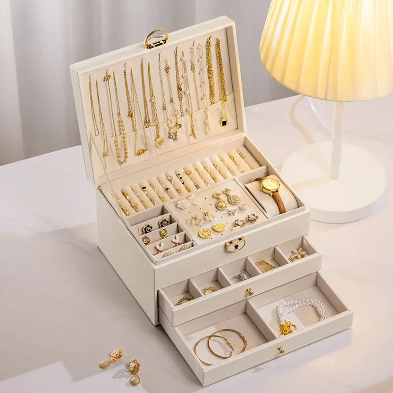 Three Layers New Retro High Quality Pu Jewelry Box With Necklace Hook  Earrings Ring Bracelet Storage Case Green  Colors