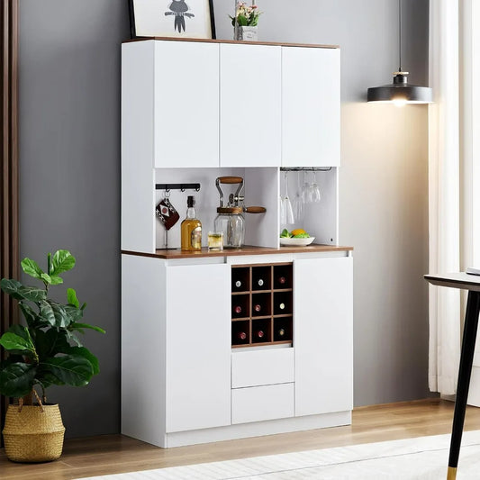 Modern Farmhouse Wine Coffee Bar Cabinet,69 Inch Tall Kitchen Pantry Cabinet Sideboard Buffet Storage Cabinet for Dining Room