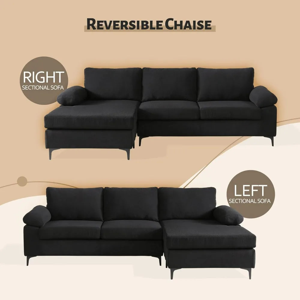 3 Seat Comfy Corduroy Couch With Convertible Chaise Living Room Sofa Chair Black Sofy Do Salon Sectional Sofas for Living Room