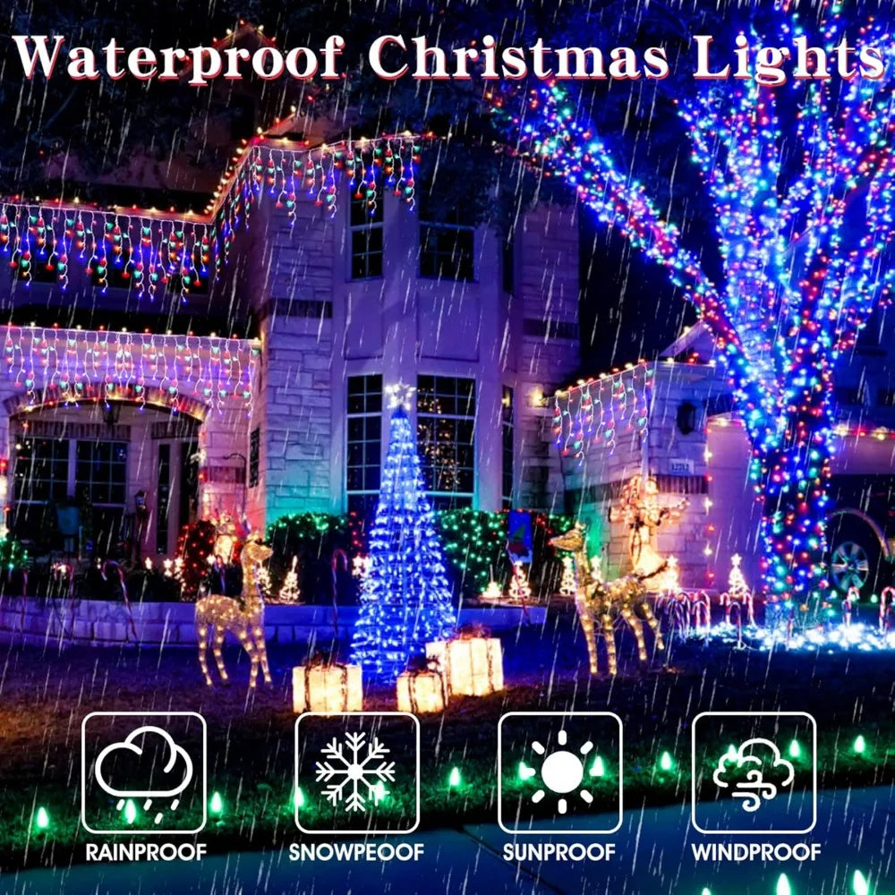 Christmas Icicle Lights Outdoor, 1008 LED 8 Modes with Remote Control, Curtain Fairy String Lights for Christmas Decorations