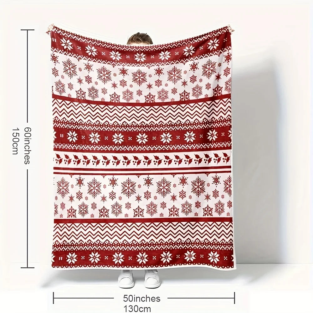 Christmas Throw Fleece Blanket For Winter Super Soft Warm Reversible Fuzzy Fleece Snowflake Holiday Blanket For Couch Sofa Home