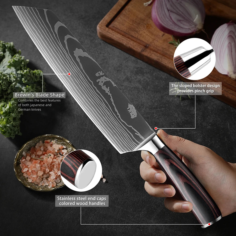 XITUO Kitchen Knife Set 1-9PCS,7Cr17Mov Stainless Steel Sharp Chef Knife Santoku Knife Fruit knife Ergonomic Pakkawood Handle