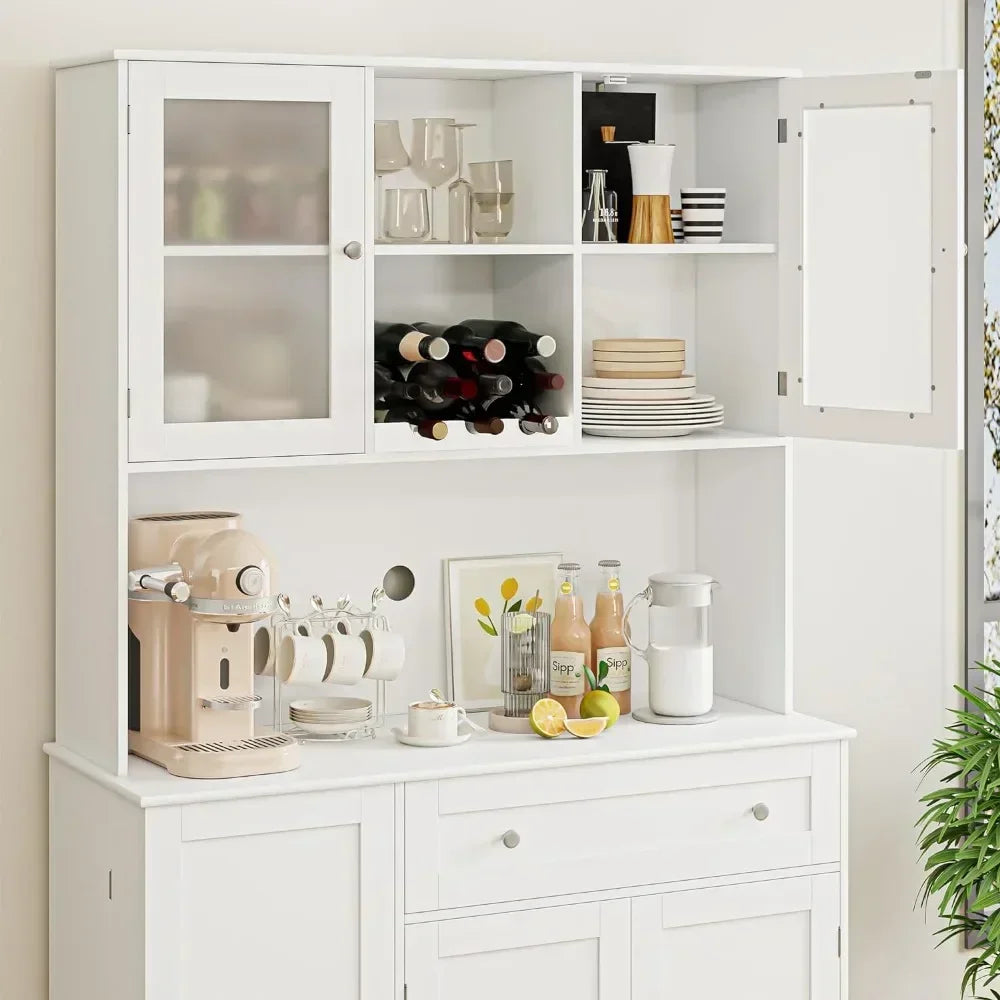 Tableware cabinet, food storage cabinet with microwave rack, door and shelf | Restaurant wine rack, white, tableware cabinet