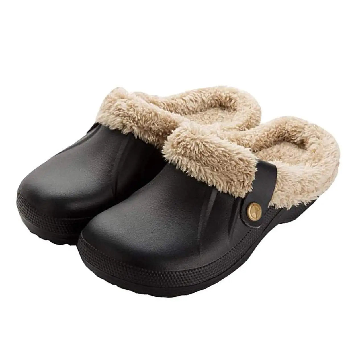 Kidmi Women Fur Clogs Slippers Fashion Fuzzy Men Garden Shoes Outdoor Waterproof House Shoes Winter Antiskid Work Men Shoes