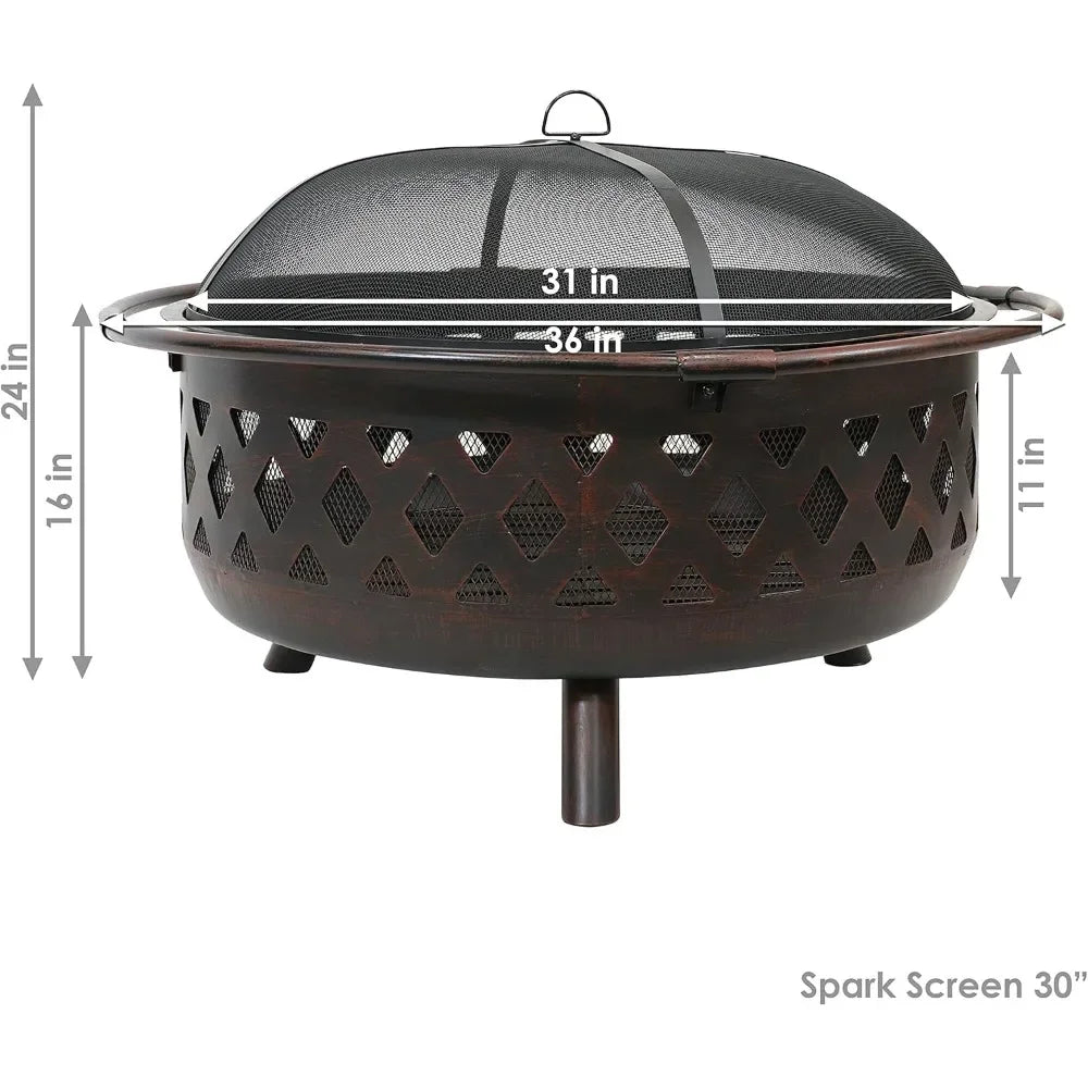 Wood-Burning Fire Pit - Includes Spark Screen, Fireplace Poker, and Round Cover, Fireplaces for Bonfire Picnic, Outdoor Heaters