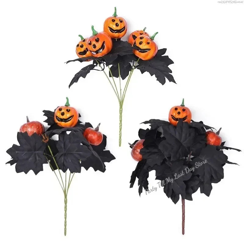 Halloween Decoration Artificial Flowers Bouquet with Pumpkins & Black Roses, Halloween Table Centerpiece for Dining Living Room