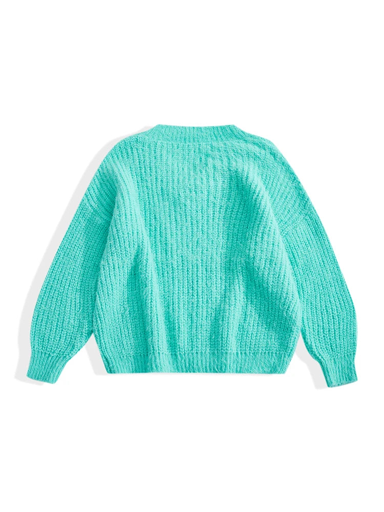 ONELINK Luxury Marten Wool Plus Size Women Autumn Winter Pullover Sweater V Neck Knit  Mint Green Icy Blue Oversize Clothing Top