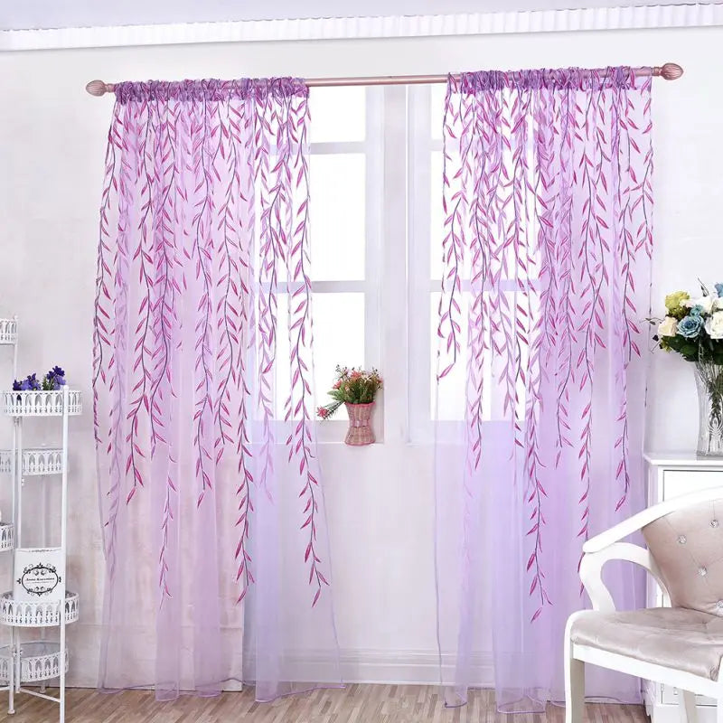 Green Purple Willow Sheer Curtains Window Yarn for Living Room Tulle Curtains Kitchen Gauze Decorative Curtain for Bedroom Home