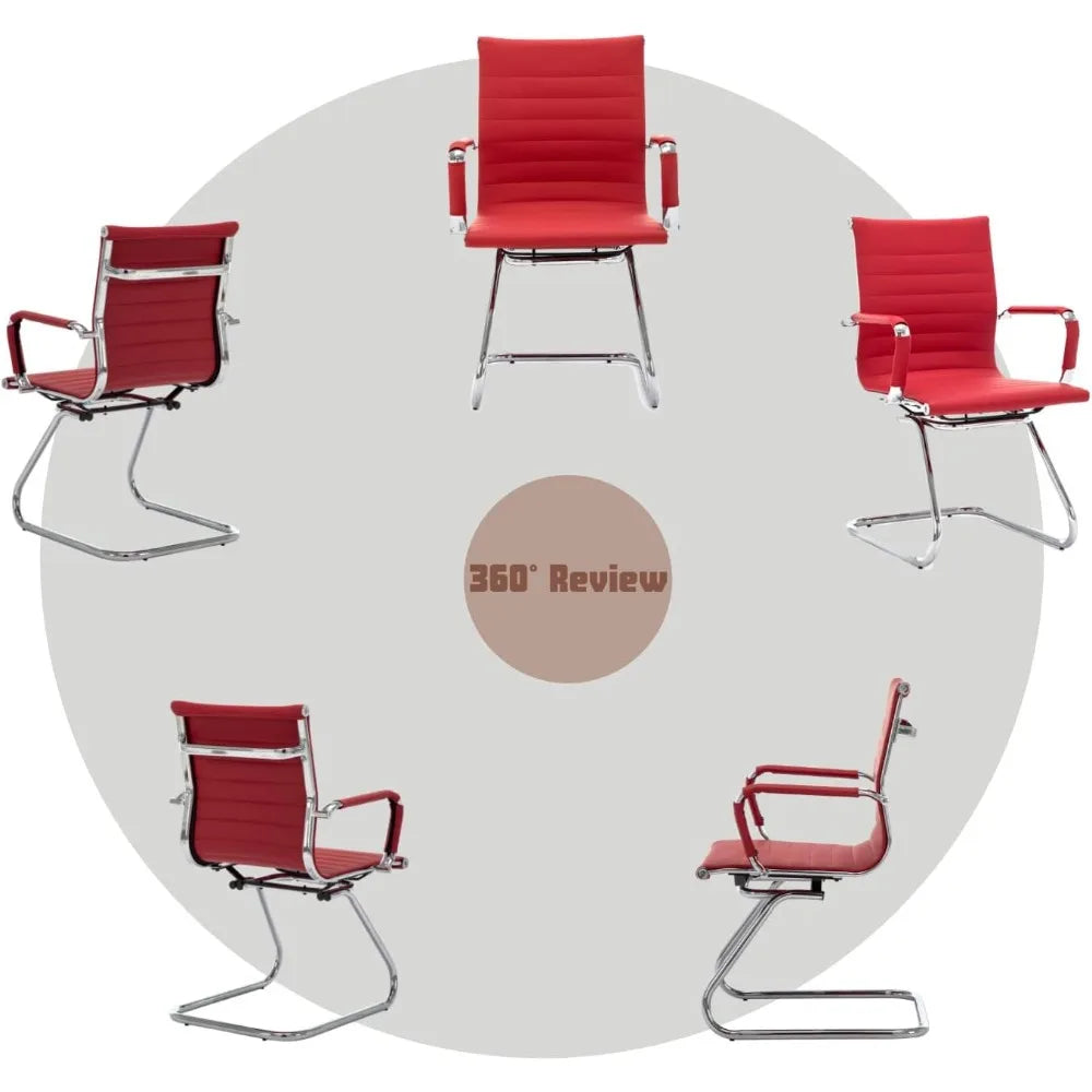 Waiting Room Chairs Leather Office Guest Chair Mid Back Reception Chairs with Sled Base for Meeting/Patient/Conference Room,