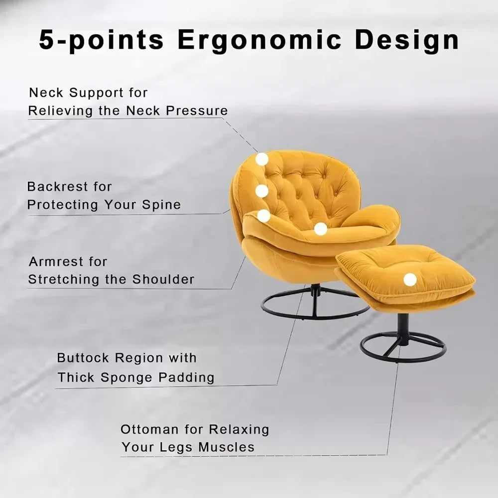 Velvet Swivel Accent Chair with Ottoman Set, Modern Lounge Chair with Footrest, Comfy Armchair with 360 Degree Swiveling