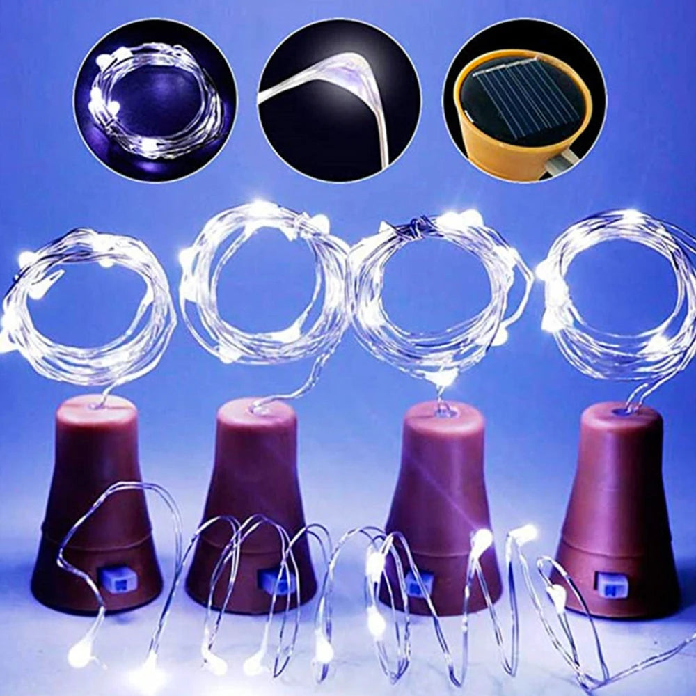 2M 20Leds Solar Wine Bottle String Lights IP65 Waterproof Copper Wire Cork Shaped Fairy Lights For Wedding Christmas Party Decor