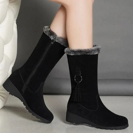 Women Snow Boots Winter Female Boots Thick Plush Zipper Non-slip Thigh High Boots Fashion Warm Fur Woman Winter Shoes