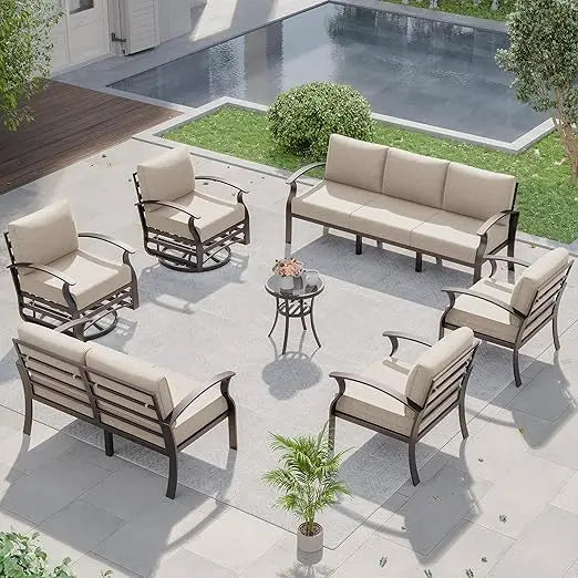 Aluminum Patio Furniture Set, W/Swivel Rocking Chairs Patio Sectional Sofa , 9-Seat Modern Metal Outdoor Conversation Sets