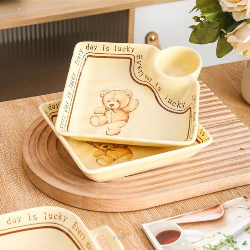 Household Bear Tableware Set Children's Cartoon Rice Bowl Staple Noodle Soup Pot Dinner Steak Plate Dinner Table Soup Tureen