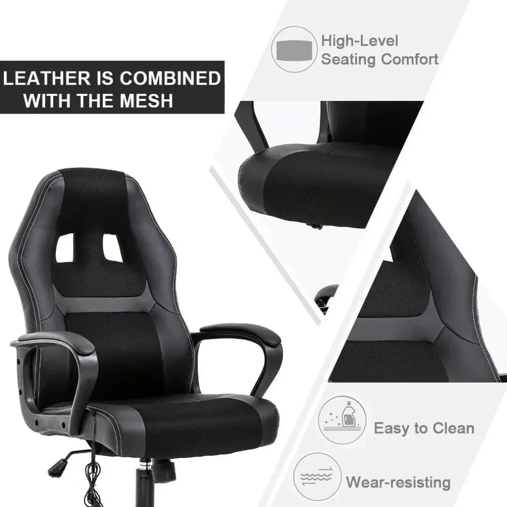 Gaming Chair, Ergonomic Desk Chair Adjustable PU Leather Racing with Lumbar Headrest Armrest Swivel Massage Office Chair