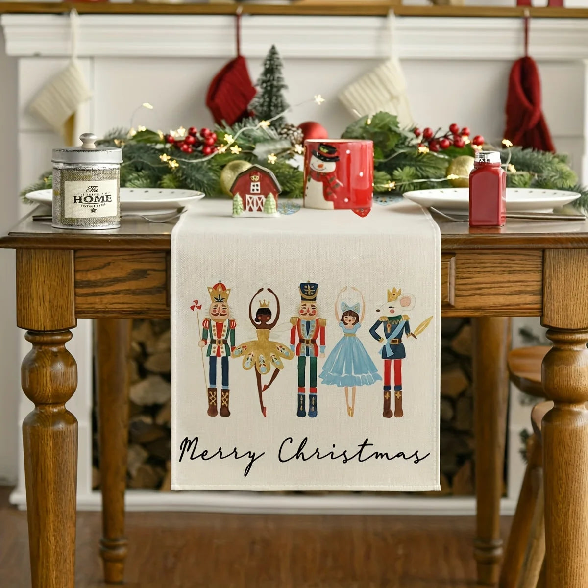 Merry Christmas Nutcrackers Linen Table Runners Dresser Scarf Winter Xmas Holiday Kitchen Party Decor Navidad Decorations 2025