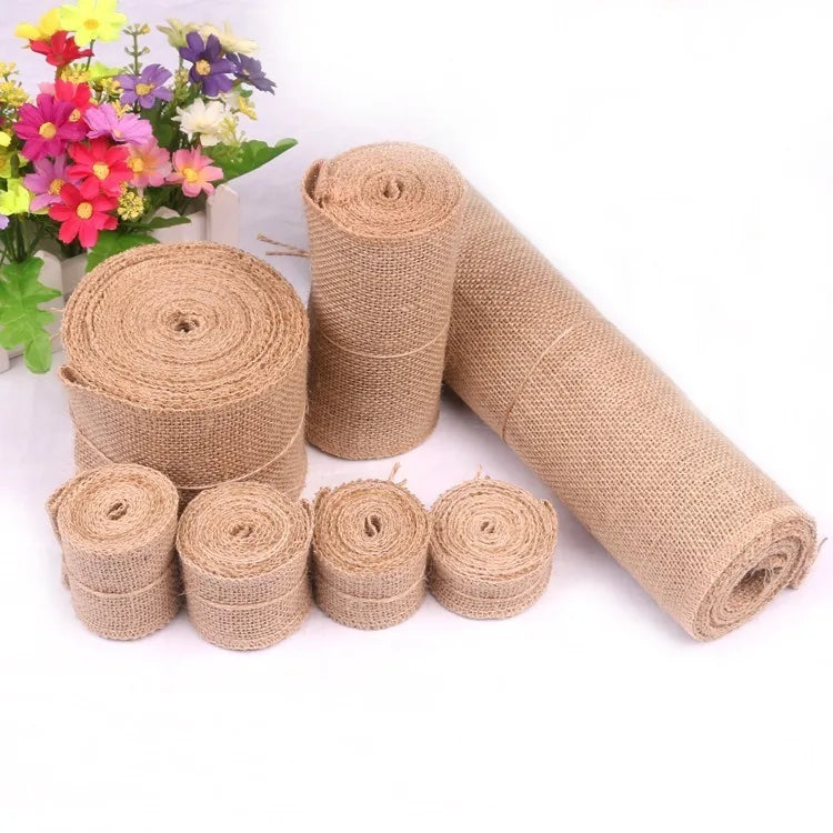 20m Natural Jute Linen Fabric 3-30cm Jute Linen Ribbon Roll Hessian Table Runner For Wedding Party Supplies Spring Decoration