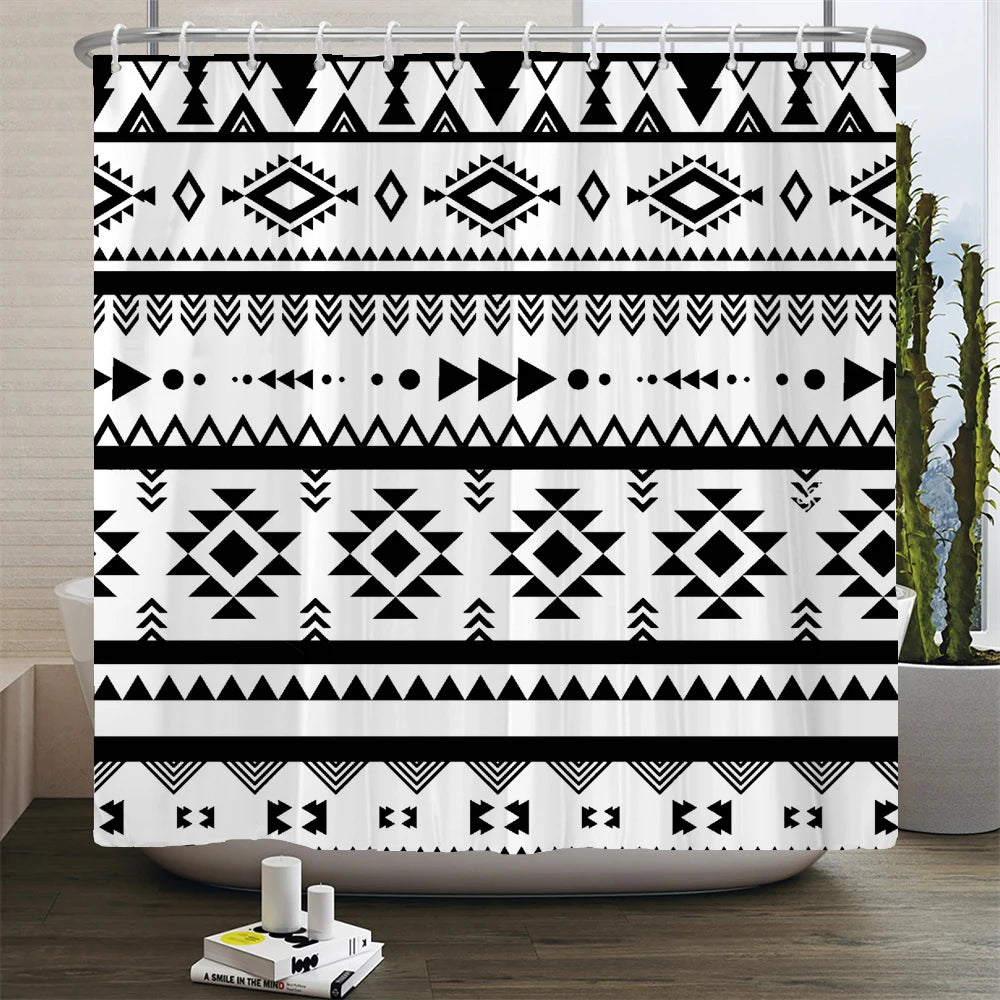 Ethnic Greek style Shower Curtains Waterpoof Bathroom Curtain  Traditional Meander Border Bath Curtain Set Bath Mats Rug Decor