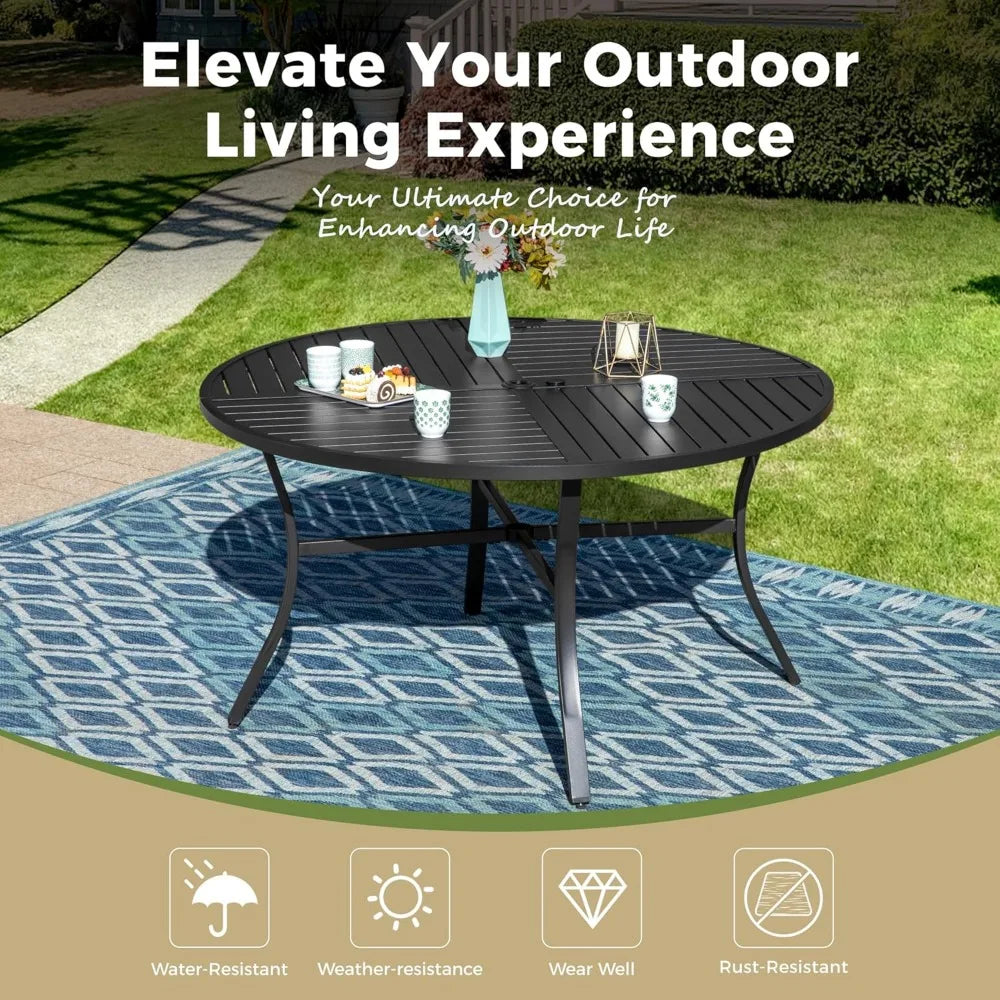 7 Pieces Outdoor Table and Chairs,54" Round Table and 6 Patio Chair Set, Outdoor Dining Furniture Set for Lawn Backyard Deck