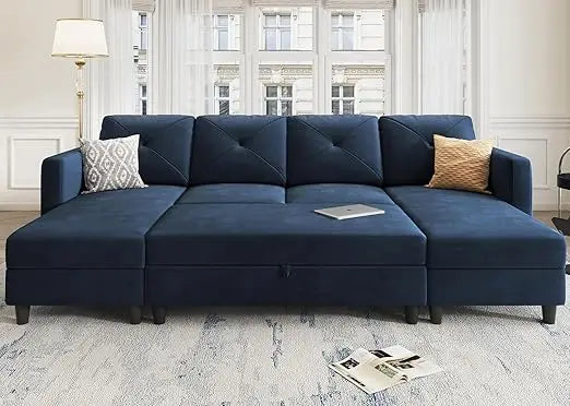 Sleeper Sectional Sofa Set ,with Storage Ottoman 4-Seat Sectional Sofa Set for Living Room, Velvet U Shaped Couch