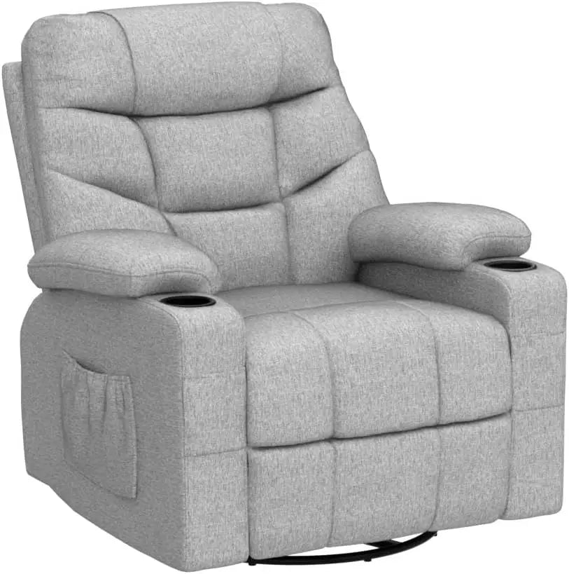 Recliner for Big and Tall Seniors, 270° Swivel Glider Rocker Recliner with Heat and Massage for Living Room, Theater Seating