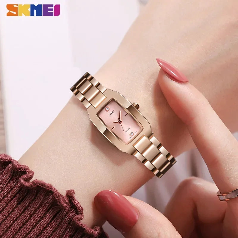 Skmei  Ladies Casual Dress Luxury Silver Ladies Rhinestone Waterproof Relogio Feminino Quartz Watch Fashion Thin Watches 1400