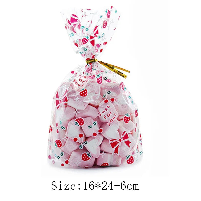 50pcs 16*24cm Plastic Bag For Sweets Cookie Wrapping Anniversaire Wedding Christmas Gift Bag Navidad Decorations Bag