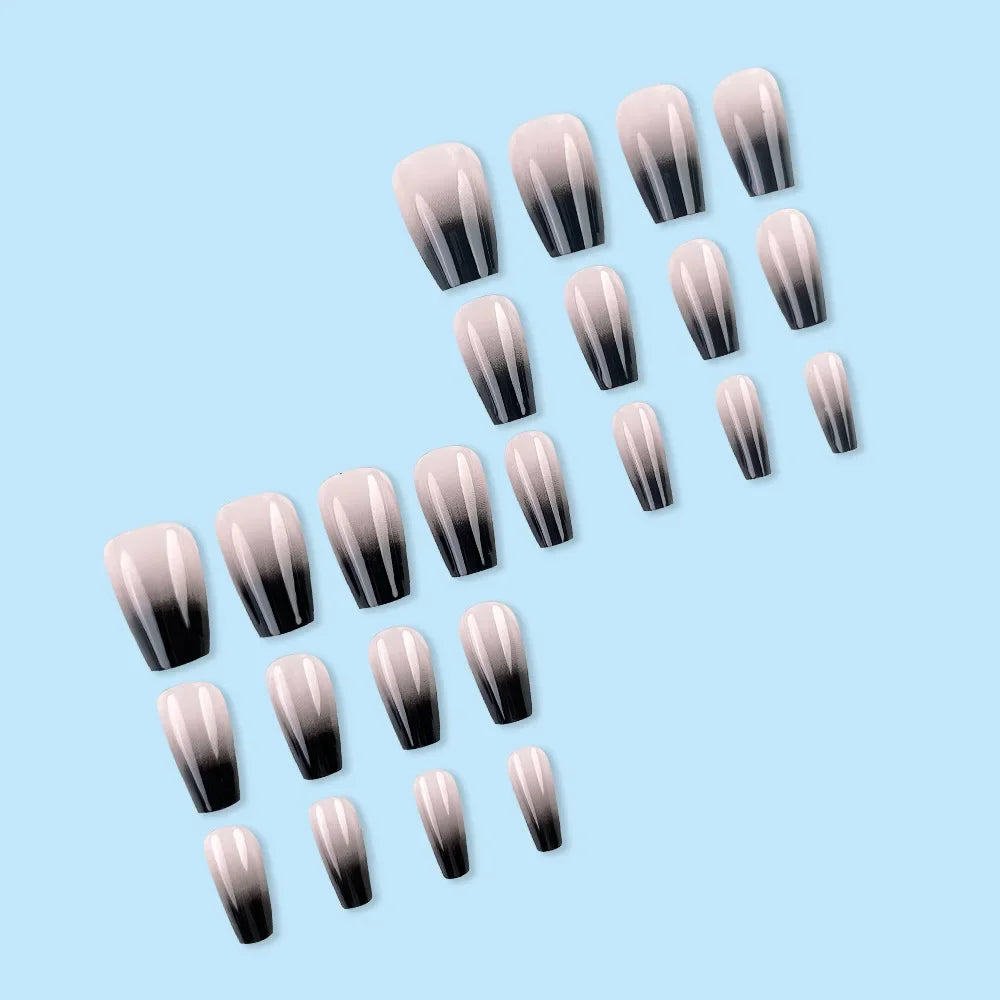 24pc Press on Nails Black Gradient Ballet False Nail French Ballerina Fake Nails Hot Girl Short Detachable DIY Manicure Nail Tip