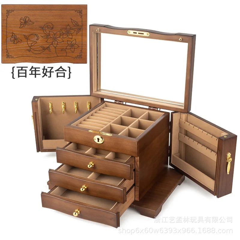 Wood Jewelry Box Big Size Ring Necklace Earrings Jewelry Box Organizer Drawer Bracelet Display Stand Women Accessories Storage