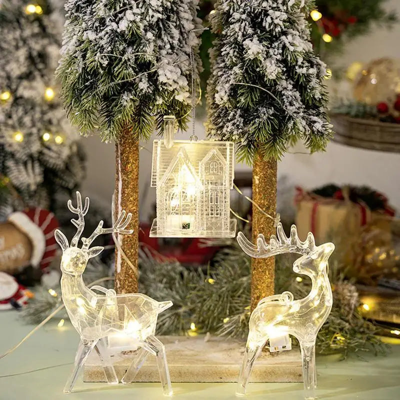 2025 Christmas Tree Hangings Reindeer Ornaments Illuminated Christmas Tree House Deer Tree Keepsake Christmas Decorations