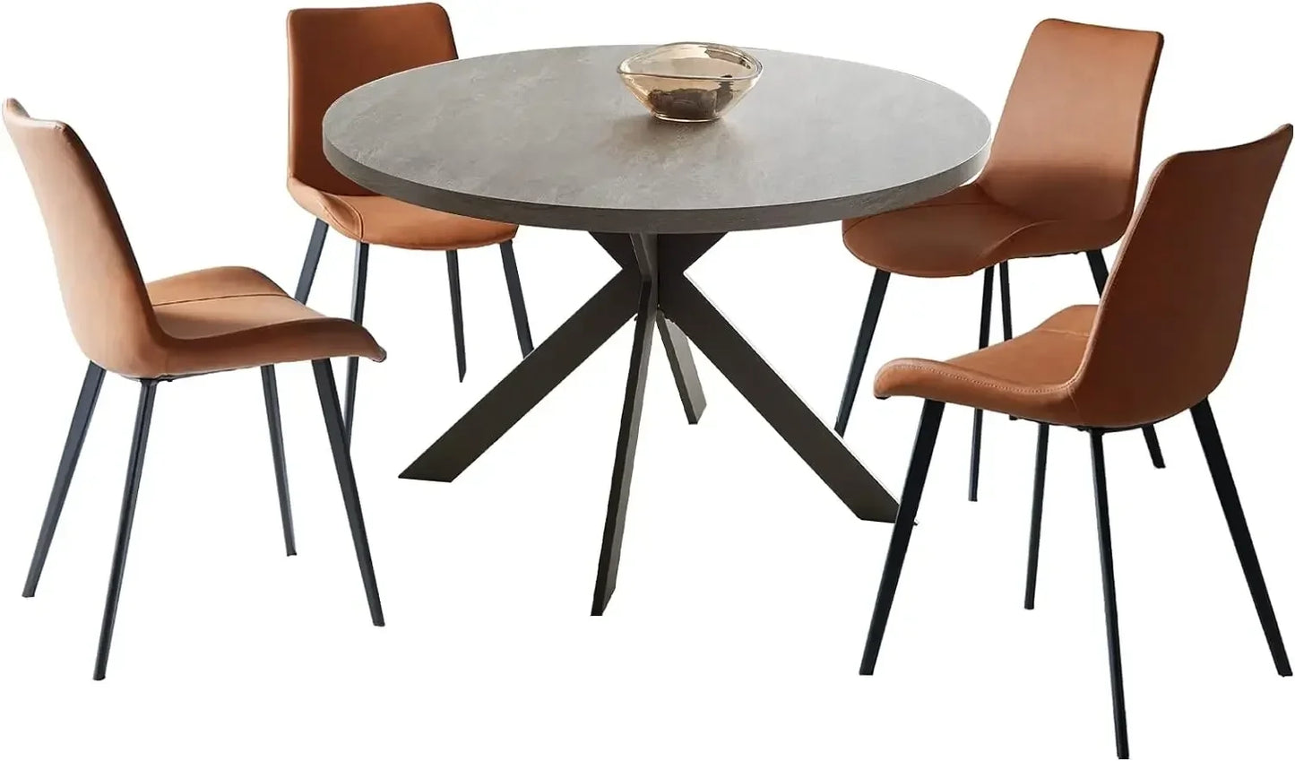 Round Dining Table Set,Mid Century Modern Dining Table for 4-6 Person, w/Steel Legs, Coffee Table for Kitchen Dining Room,Office