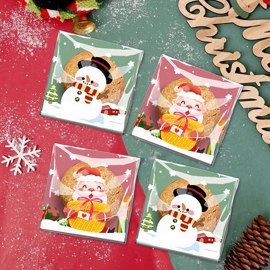 100pcs Christmas Plastic Cellophane Bags Xmas Cookies Packing Bags Christmas Candy Bags Noel Navidad 2024 Party Favors Gift Bag