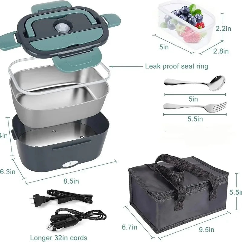 1.5 L 60W Electric Lunch Box Food Warmer Portable Food Heater for Car Or Home Leak Proof Lunch Heating Microwave Oven