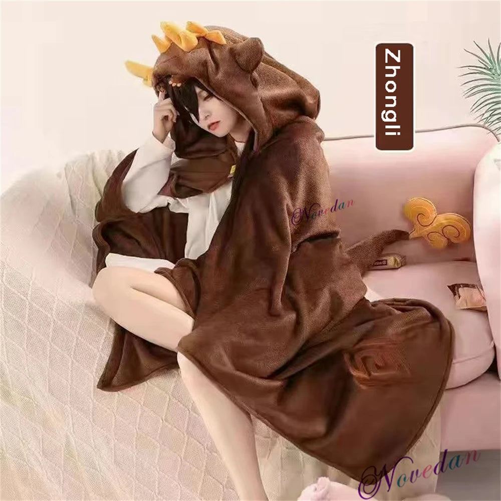 Genshin Impact Xiao Hutao Ghost Wanderer Traveler Kazuha Cosplay Blanket Cloak Cape Funny Fleece Pajamas Anime Costume Hoodie