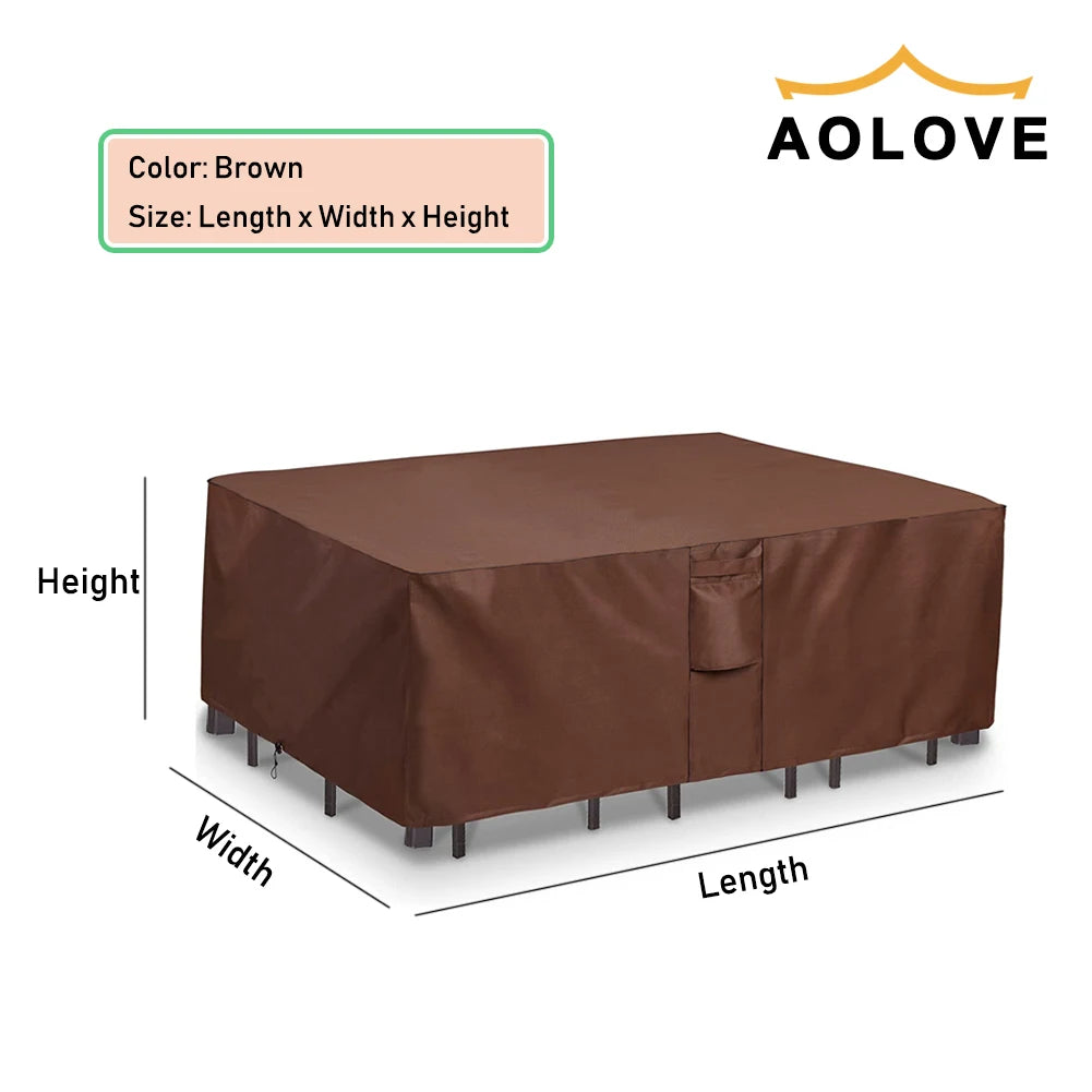 Brown 420D HEAVY DUTY Outdoor Waterproof Patio Furniture Cover Garden Rain Snow WindProof Anti-UV Cover for Sofa Table Chair