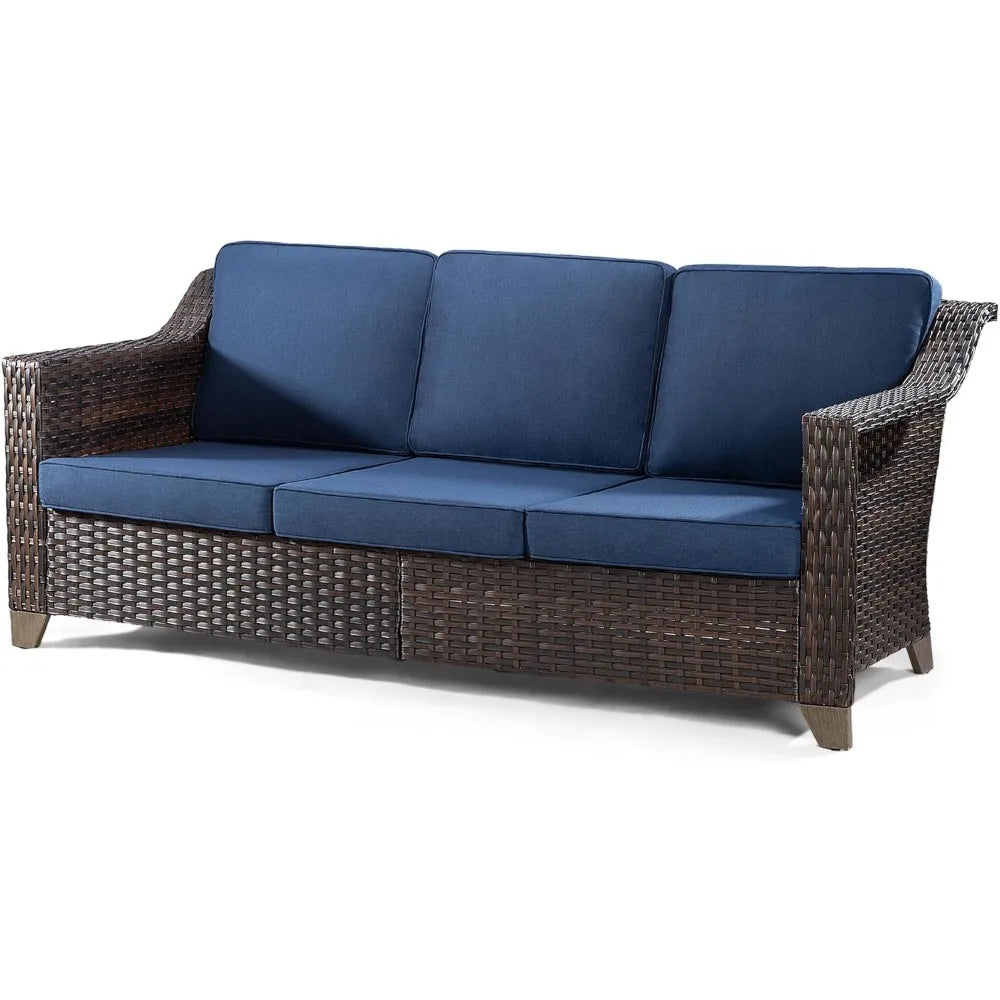 Patio Sofa, All Weather Outdoor Rattan Wicker 3-Seat Sofa High Back Couch for Garden Backyard Porch ,Garden Furniture Sets