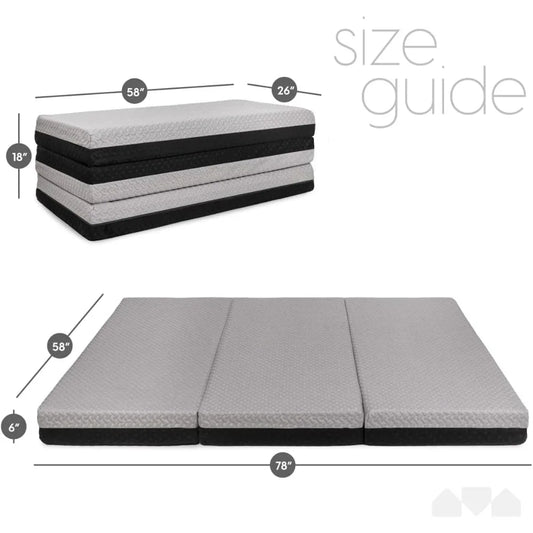 Dual Sided Premium Tri Folding Mattress, Memory Foam Foldable Mattress with Waterproof Washable Cover, Queen (78"x 58"x 6")