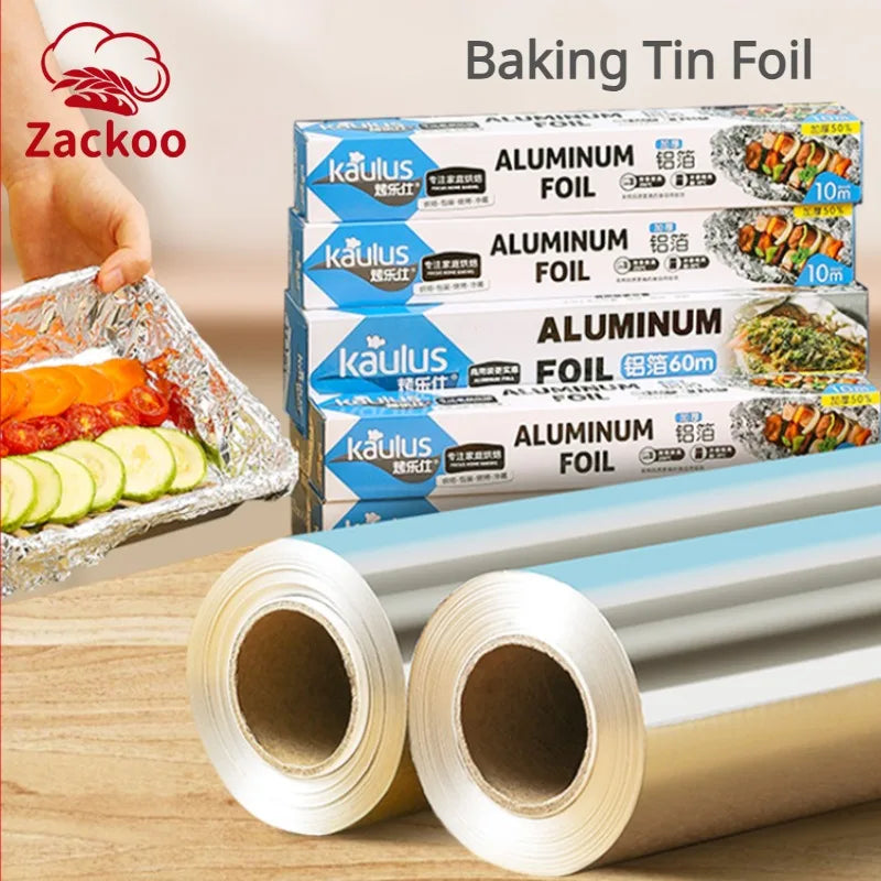 Zackoo 10/20/40M Aluminium Foil for Baking Wrap Disposable Airfryer Oven BBQ Tin Foil Food Grade Oil Paper Kitchen Catering Tin