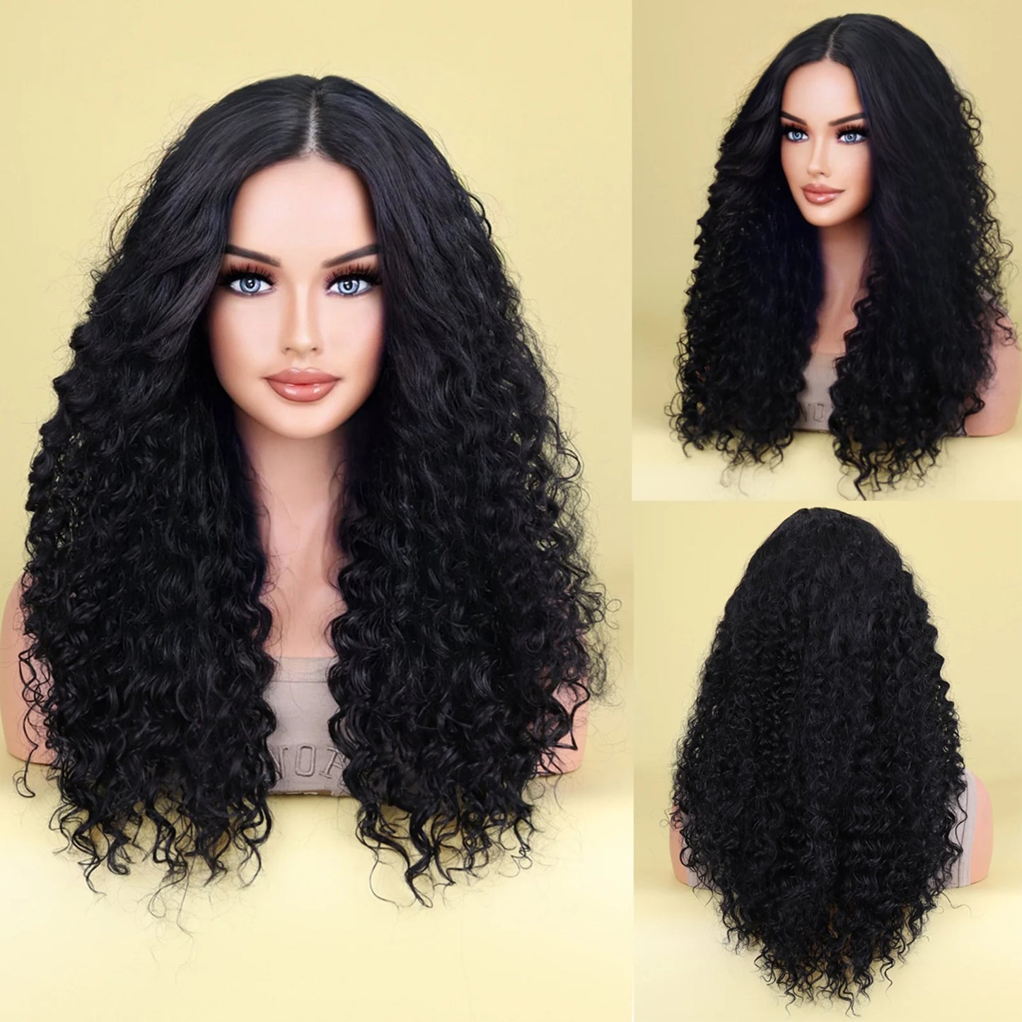 26inch Women's Black Long Curly Wig Soft Breathable Chemical Fiber Silk Wig for Parties Weddings Dating