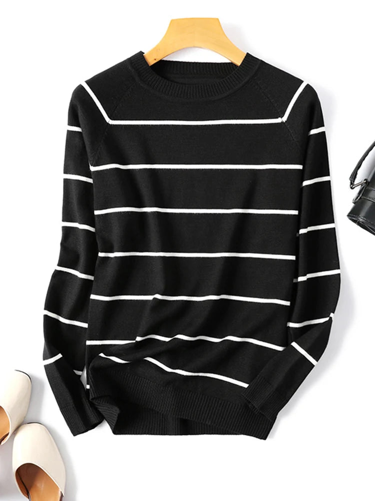 2022 herbst Winter Langarm Gestreiften Pullover Frauen Pullover Gestrickte Pullover Oansatz Tops Koreanische Pull Femme Jumper Weibliche Weiß