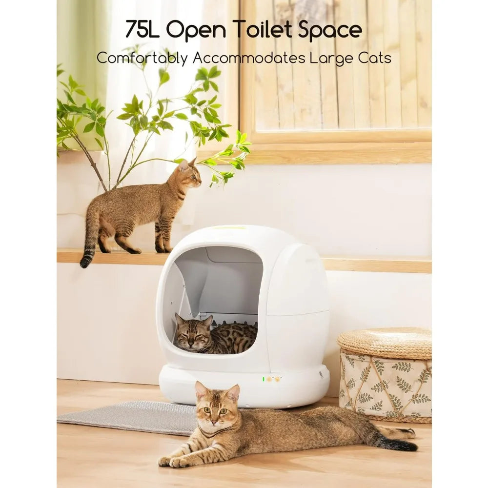 Self-Cleaning Cat Litter Box,75L Extra Large Open Automatic Cat Litter Box for Multi Cats,Integrated Safety Protection