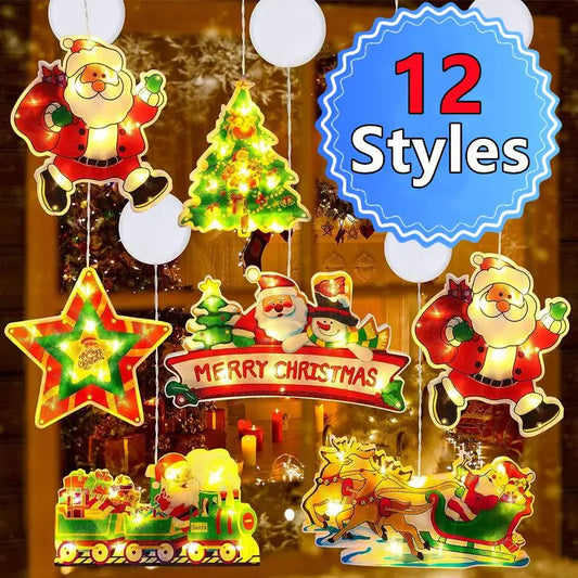 12 Styles Christmas Lamp Window Hanging Lamp Christmas Decor Lamp Shop Window Room Decoration LED Sucker Light Small Color Lamp